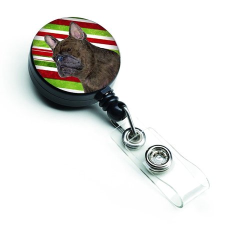 TEACHERS AID French Bulldog Candy Cane Holiday Christmas Retractable Badge Reel TE755301